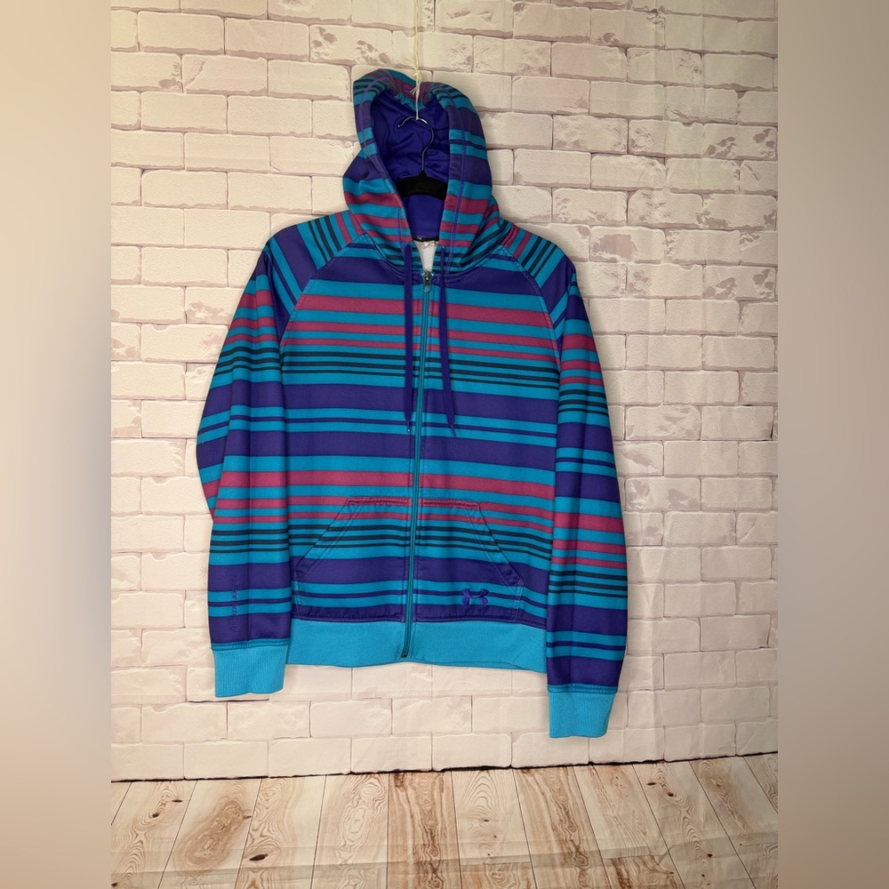Under Armour Teal and Red Striped Zip-Up‎ Sweater